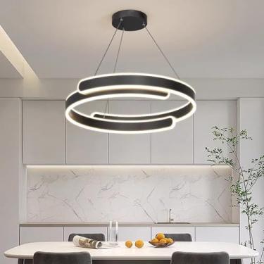 Imagem de Luminária pendente LED regulável para mesa de jantar, cozinha, sala de estar e escritório - Luminária de teto moderna com controle remoto (preta)