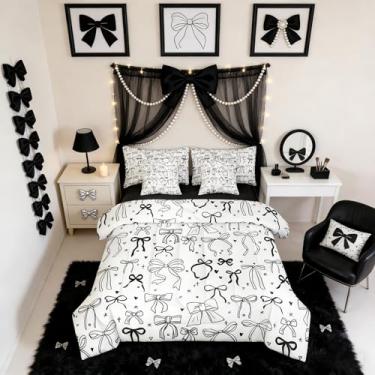 Imagem de Erosebridal Jogo de cama Queen com desenho de princesa negra, com laço preto, 7 peças, simples, desenhado à mão, para crianças, kawaii, moda, estrelas, amor, edredom com lençol de cima