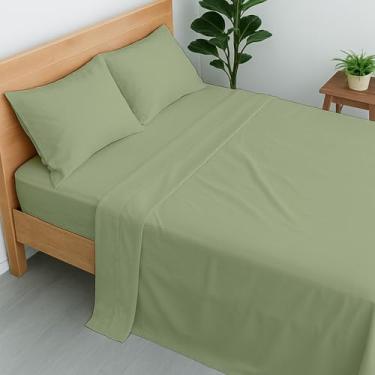 Imagem de Cottington Lane Jogo de lençol Queen Olímpico 100% algodão, 4 peças de lençóis de qualidade de hotel de luxo Sage, bolso profundo para colchão de 20 a 40 cm, macio, durável, refrescante e respirável