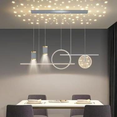 Imagem de Luminária pendente LED dimerizável, design linear, para mesa de jantar, lustre com altura ajustável para sala de jantar, cozinha e escritório (cinza, 120 cm)