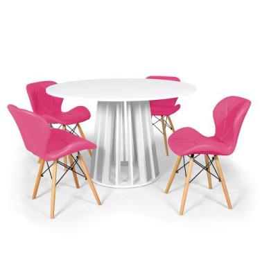 Imagem de Conjunto Mesa de Jantar Redonda Talia Branca 120cm com 4 Cadeiras Eiff