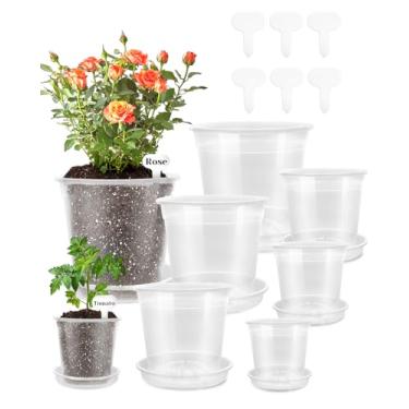 Imagem de Biotolot Pacote com 6 vasos transparentes para berçário com drenagem, vasos de mudas transparentes, incluindo etiquetas de plantas, início de sementes, para jardinagem interna e externa