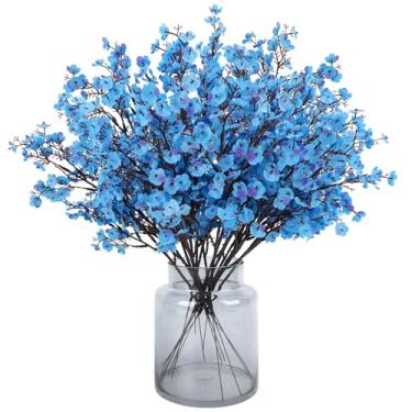 Imagem de HIAGROW 16 peças de buquê de hálito falso para bebês, flores falsas azuis, decoração de flores de seda a granel para vaso de primavera, casa, casamento, ambientes internos e externos, decoração de
