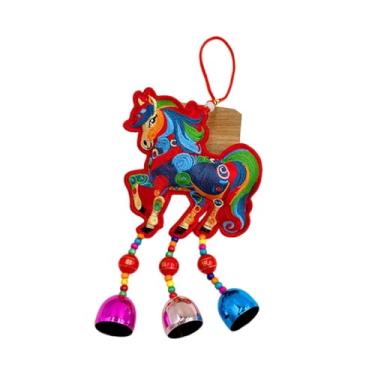 Imagem de KiBcsLic Enfeite de cavalo para o Ano Chinês, pingente de pelúcia, decoração Feng Shui para o Festival da Primavera, para bolsa, escritório, Bordado Vermelho, Sinos