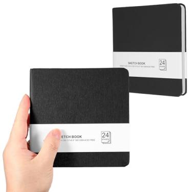 Imagem de PATIKIL Caderno de desenho pequeno, 14 x 13 cm, pacote com 2 miniblocos de papel aquarela, 300 g/m2, papel grosso, 24 folhas/48 páginas, bolso quadrado para desenhar, viagem, artista, adultos, preto