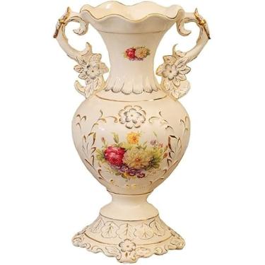 Imagem de Vasos de flores grandes de cerâmica estilo europeu para sala de estar, sala de jantar, mesa de centro de mesa, quarto, escritório, hotel, decoração de casa, vaso decorativo alto pintado à mão, melhor