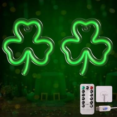 Imagem de Tigrelight 2 pacotes de luzes de decoração de janela de trevo verde, alimentada por USB, placa neon do dia de São Patrício com controle remoto, 8 modos de luzes para pendurar na janela de trevo para