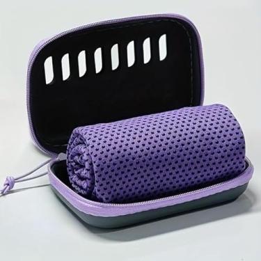 Imagem de Toalha esportiva com caixa de armazenamento de EVA - leve, portátil e lavável na máquina, adequada para acampamento, caminhada e uso na academia, tecido durável, equipamento essencial (roxo)