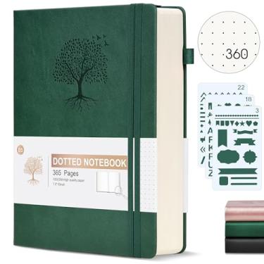 Imagem de Agenda organizadora pontilhada Ansopu, 360 páginas numeradas, 100 g/m², caderno grosso, capa dura de couro, para escrita, para mulheres e homens, tamanho grande B5, para trabalho, verde