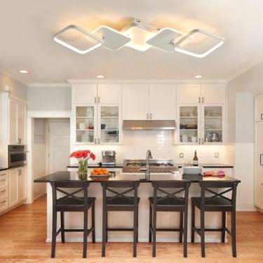 Imagem de Luminária de teto LED circular moderna para sala de estar, 3000K a 500K, dimerizável com controle remoto, ideal para cozinha, escritório, sala de jantar e quarto (branca, quadrada).