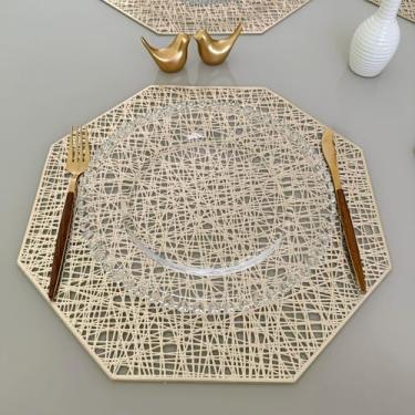 Imagem de Kit 6 Lugar Jogo Americano Octagonal Sousplat Mesa Posta Descanso de Prato(Dourado)