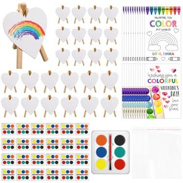 Imagem de Gosodeny Conjunto de 24 conjuntos de tinta aquarela para presente de dia dos namorados, lona em forma de coração, cavalete de madeira, kit de pincéis de pintura em aquarela, cartões de arco-íris