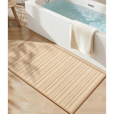 Imagem de YIHOUSE Tapetes de banho antiderrapantes para banheiro 43 x 81 cm, tapetes absorventes de secagem rápida, lavatória, cozinha, (bege, 43 x 81 cm)
