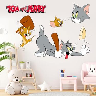 Imagem de Adesivos de parede Tom e Jerry para quarto infantil – Decalques de vinil removíveis de personagem de desenho animado, arte de parede fofa à prova d'água para quarto, berçário, sala de jogos, decoração