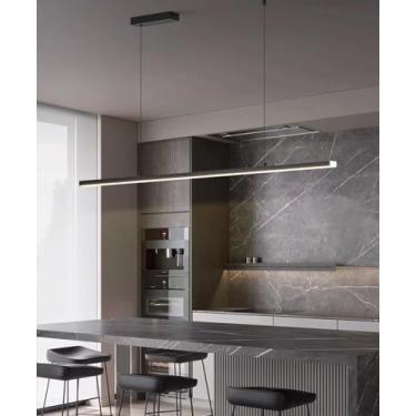 Imagem de Luminária pendente LED para mesa de jantar, com intensidade regulável, design moderno com controle remoto, luminária pendente linear, lustre com altura ajustável para sala de jantar, cozinha