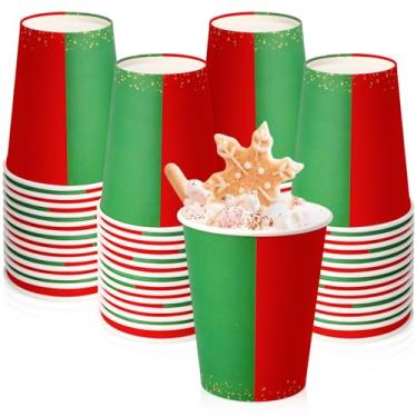 Imagem de Widecook Pacote com 50 copos de papel de Natal, vermelho, verde, rosa, copos descartáveis de 255 g, lembrancinhas de festa de Natal, copos de bebida de irmandade, suprimentos de café e chá para