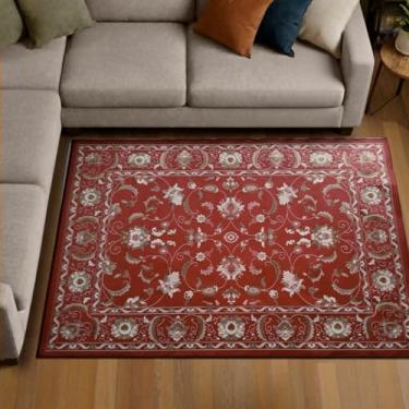 Imagem de 1 Tapete Sala Sofá Antiderrapante Grande 150X200 Js Do Pe Vr (M10 Vermelho - Classico Floral Flores Medalhão)