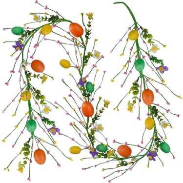 Imagem de Winlyn Guirlanda artificial de ovos de páscoa de 1,8 m, guirlanda de flores e ovos com baga de sementes, decoração de pendurar para casa, prateleira de cornija de mesa, centro de mesa, grinaldas de