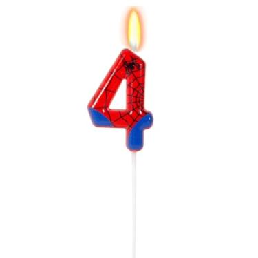 Imagem de Velas de aniversário de aranha, velas com números de teia de aranha para bolo, preto e vermelho, número 1, topo de bolo para velas temáticas de jogos, decoração de aniversário, celebrações