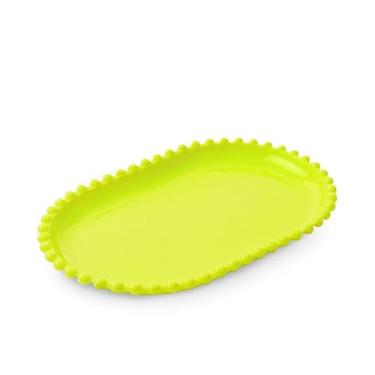 Imagem de Kit 2 Bandejas Decorativas Oval Pérola 20x13cm para Mesa Posta Festa e Decoração (Amarelo Neon)