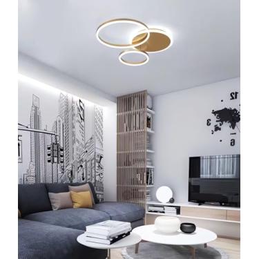 Imagem de Luminária de teto LED moderna e regulável para sala de estar, com design criativo e redondo, controle remoto, temperatura de cor de 3000K a 6500K, ideal para quarto e sala de jantar (dourada