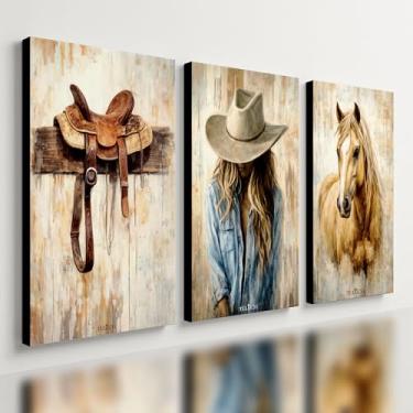 Imagem de Kit 3 Quadro Decorativo Cavalo Aquarela Aestethic Moderno Qualidade Premium (40x28cm)