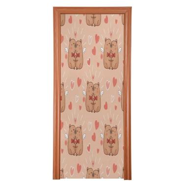Imagem de ATTX Capa para porta da frente de capivaras de desenho animado dos namorados - tecido elástico lavável decoração de férias para festas, casa, decoração de porta da frente, 906 x 98 polegadas (906)
