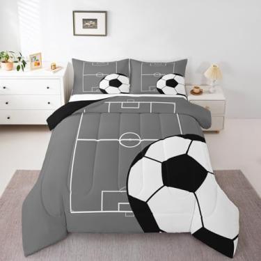 Imagem de Erosebridal Jogo de cama casal de futebol americano, para meninos, meninas, adolescentes, temática esportiva, bola cinza, jogo de cama de futebol americano, decoração de quarto com 2 fronhas