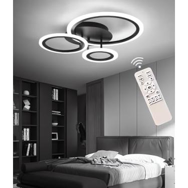 Imagem de Luminária de teto LED moderna, dimerizável (com controle remoto), lustre embutido, luminária de teto redonda preta de 42 W, iluminação inteligente para ambientes internos, para sala de estar