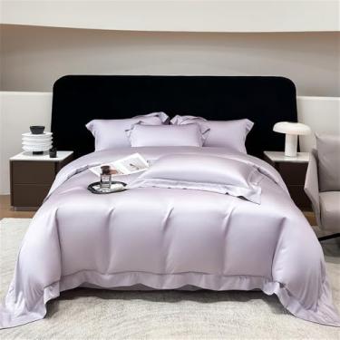 Imagem de Conjunto de cama de fibra vegetal natural, macio, sedoso e com toque fresco, em cor sólida. Inclui capa de edredom e lençol de baixo com elástico de 1,8 m de largura.