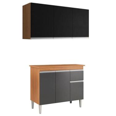 Imagem de Balcão de Cozinha Tatiane com Tampo 100cm e Armário Aéreo Andréia 3 Po