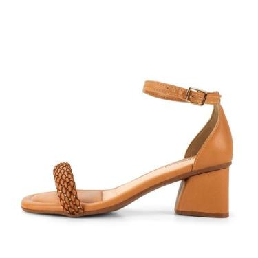 Imagem de Sandalia Mississipi Salto Bloco Tira Trancada Strass, 35, Mel