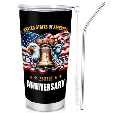 Imagem de Keluna 250th Anniversary USA Tumbler Gifts - 250º aniversário do Dia da Independência Americana Presente comemorativo para homens Dia dos Pais, Eagle Liberty Bell Patriotic 590 ml copo de aço