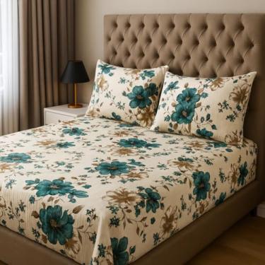 Imagem de Jogo de Lençol Casal 3 Peças Estampado 150 Fios com Elástico + Fronha de Zíper – Ideal para Cama Box e Padrão, Macio para Dormitório (Modelo - 17)