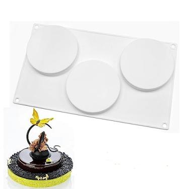 Imagem de Molde redondo de silicone com 3 furos, moldes de pastelaria, gelatina, pudim, sabonete, ferramenta de decoração de bolo de gelo, molde de biscoito de pão (redondo F_11,84 x 16,84 x 0,20 cm)