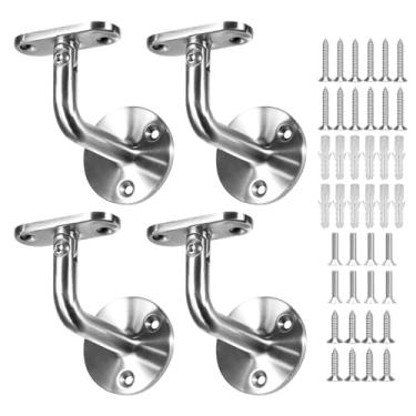 Imagem de Suporte de corrimão plano, aço inoxidável 304, suporte giratório de parede de 180°, suporte de corrimão de escada com acabamento acetinado interno e externo para escadas, banheiro, corrimão - pacote