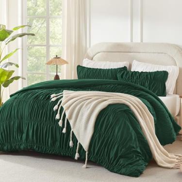 Imagem de Andency Conjunto de edredom queen extragrande, franzido, verde-esmeralda, escuro, plissado, 3 peças, leve, macio, boêmio, para meninas, mulheres, todas as estações