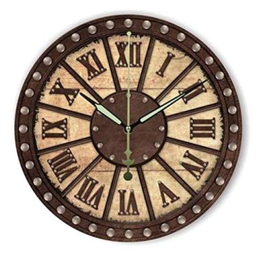 Imagem de U5GAAALPPQ9 Relógio de parede estilo retrô antigo vintage mudo grande relógio de parede chique gasto decoração de casa sala de estar 16 polegadas / 40 cm