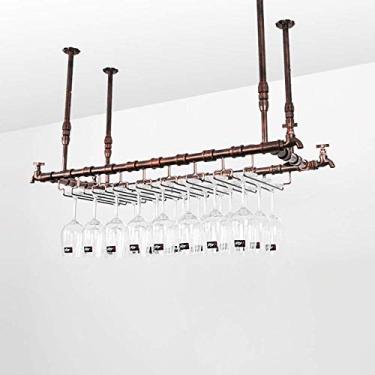 Imagem de Suporte de copo de vinho para restaurante P suporte de copo de vinho tinto pendurado em ferro forjado/bar criativo/cozinha sala de estar prateleiras de armazenamento suspensas 116 * 31 cm preto (102