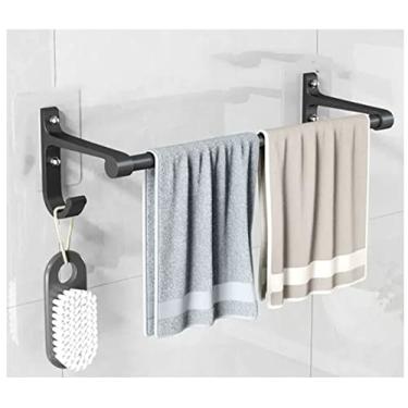 Imagem de 3FLQOOPP Barra de toalha de banheiro, acessórios de banho, suporte de toalha de chuveiro de aço inoxidável espesso montado na parede para cozinhas, banheiros (preto 40 cm)