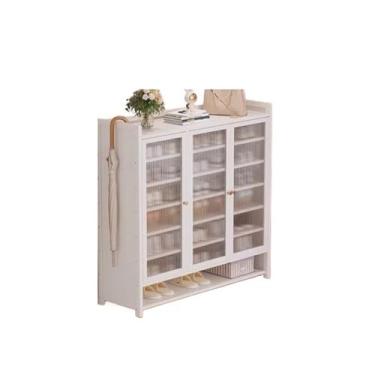 Imagem de HHHJQFAAT Armário de armazenamento de sapatos, sem instalação, dobrável, sapateira, porta doméstica, sapateira, prateleira de armazenamento simples, armário de sapatos (branco tamanho único)