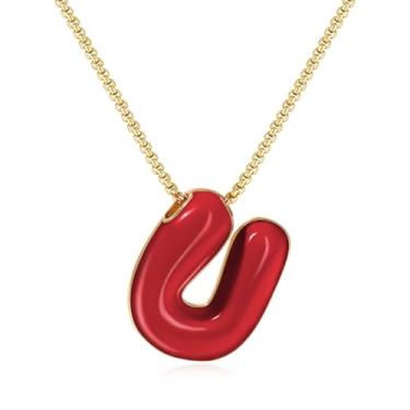 Imagem de KissYan Colar com letras de bolha, banhado a ouro 14 K, pingente de caixa com inicial de balão colorido, joia delicada para presente, Adjustable, Cobre, Sem Pedra Preciosa