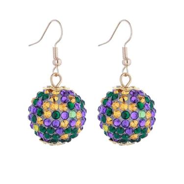 Imagem de WCRAZYE Brincos femininos pendentes de carnaval de acrílico com tema de carnaval, chapéu de lábios, modelo de lagosta, para presentes de carnaval (bola roxa)