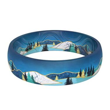 Imagem de ThunderFit Alianças de casamento de silicone para mulheres, design estampado respirável de 5,5 mm de largura, 1,8 mm de espessura, 1 pacote, 9 - 9.5 (19.20mm), Silicone, Sem Pedra Preciosa