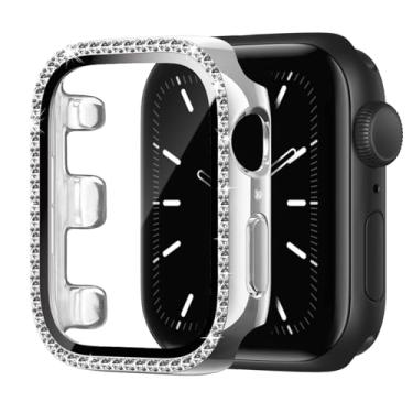 Imagem de Capa compatível com Apple Watch com protetor de tela para Apple Watch 38-49 mm séries 1-11/SE/Ultra, capa protetora com strass de cristal brilhante para mulheres iWatch (prata, 38 mm)