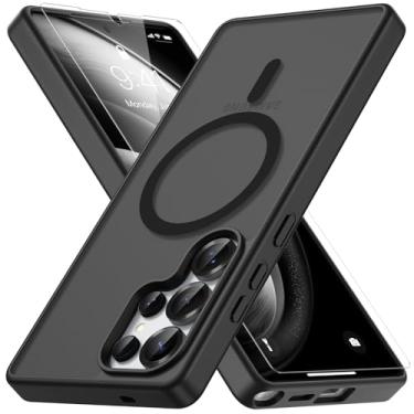 Imagem de Vansdon Capa para Samsung Galaxy S25 Ultra, compatível com MagSafe, capa protetora fina fosca translúcida magnética com 1 protetor de tela - proteção contra quedas de grau militar (preto)