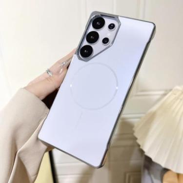 Imagem de Capa fosca sem moldura para Samsung Galaxy S25 S24 S23 Ultra com carregamento magnético sem fio e revestimento luxuoso (para S25/Branco)