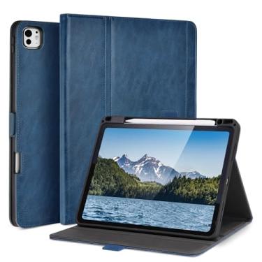 Imagem de AsileCuir Capa feita à mão para iPad Pro de 13 polegadas (M5/M4) 2025/2024 com bolso para lápis, fecho magnético, hibernar/despertar automático, capa protetora de couro vegano, suporte em vários