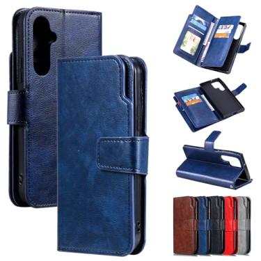 Imagem de Capa carteira para Samsung Galaxy S25 Ultra, capa flip de couro com 9 compartimentos para cartão, suporte integrado e bolso para dinheiro | Compatível com Samsung Galaxy S25 Ultra, azul escuro