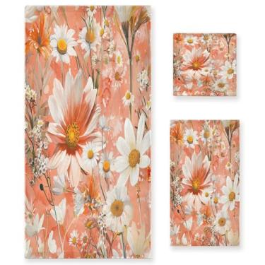 Imagem de xigua Conjunto de toalhas de banheiro de flores silvestres brancas absorventes macias 3 peças toalha de banho toalha de mão toalhas decorativas para banheiro, academia, hotel, praia, piscina